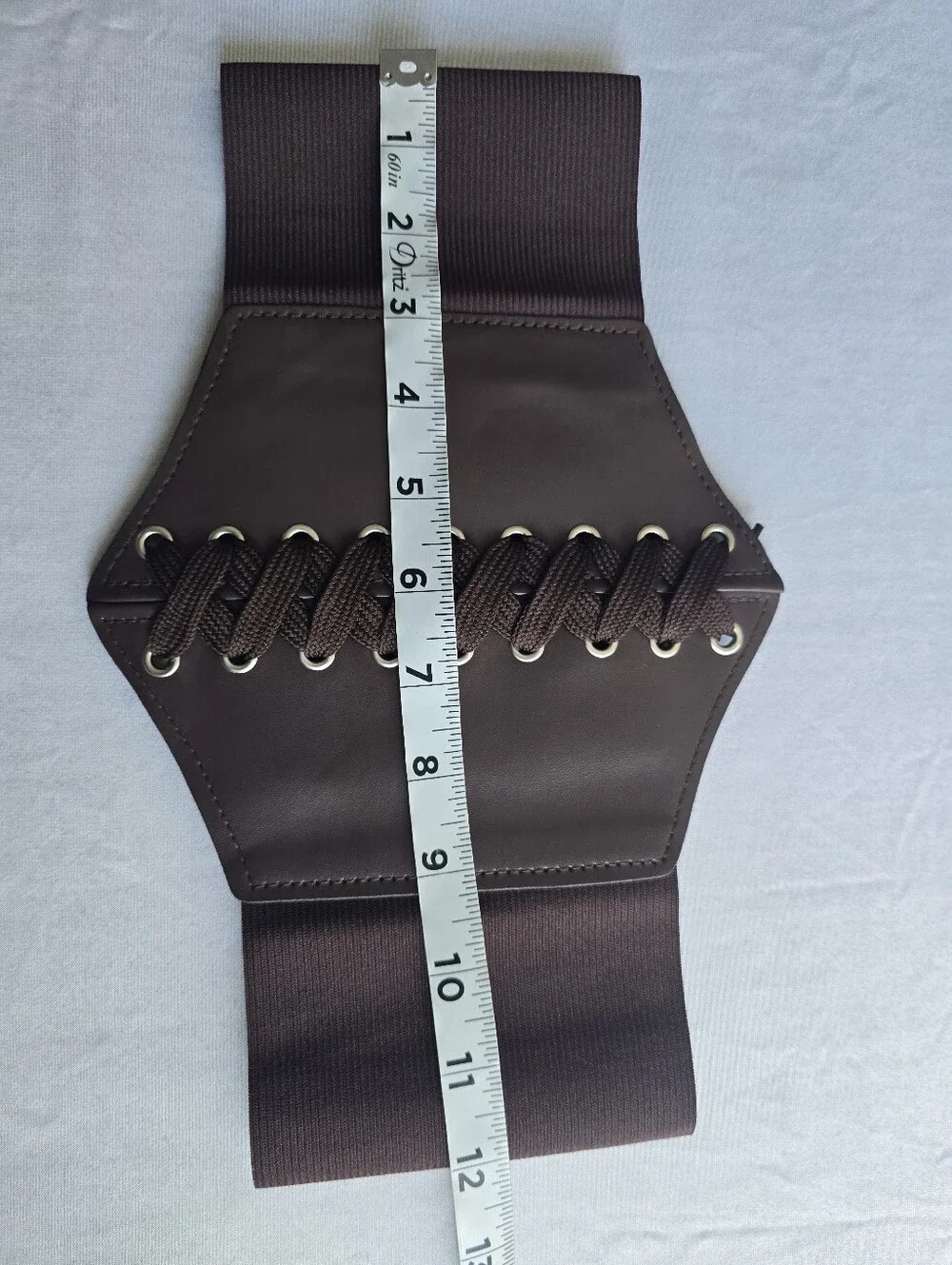 Corset Style Underbust Brown Elastic Wide Waist Belt Faux Leather One Size